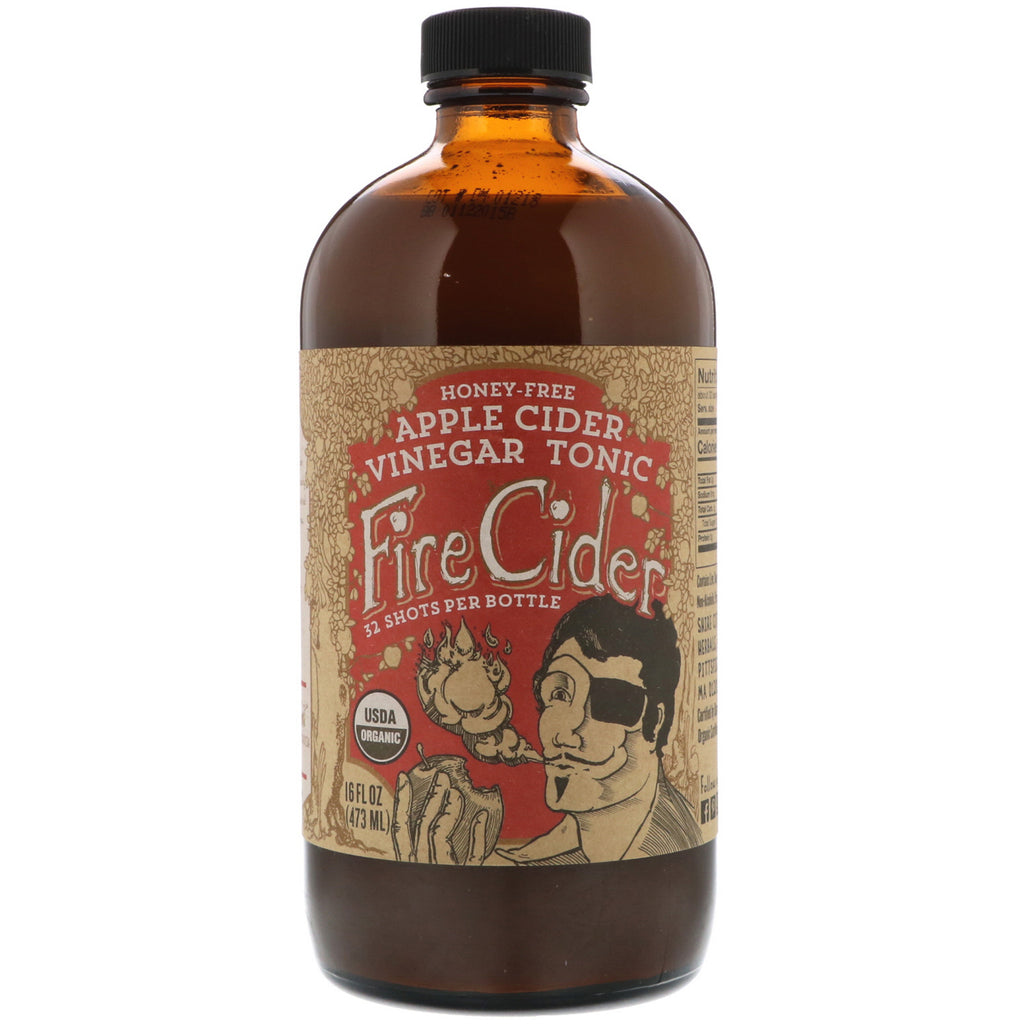 Fire Cider, منشط خل التفاح، خالي من العسل، 16 أونصة سائلة (473 مل)