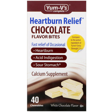 Yum-V's, Heartburn Relief Chocolate Flavor Bites, White Chocolate Flavor, 40 Chewables