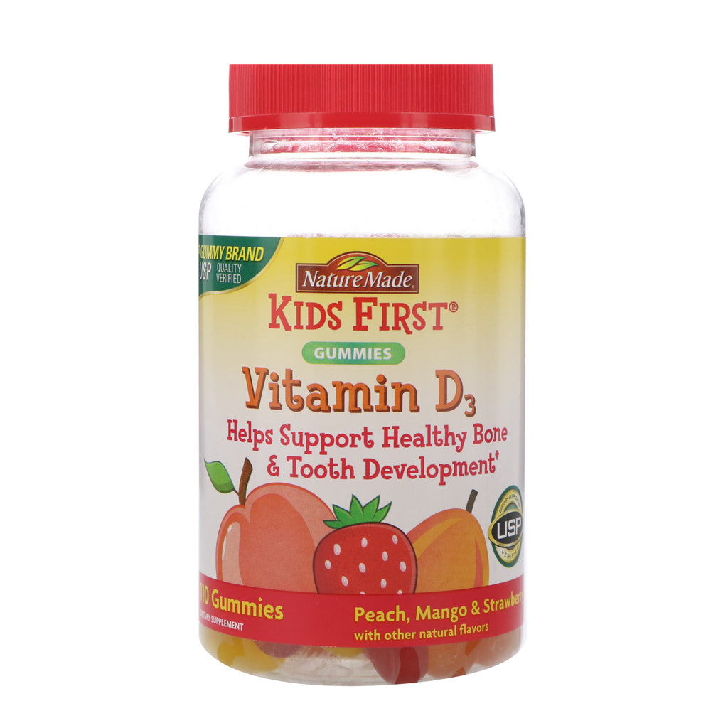 Fabriqué par la nature, les enfants d'abord, bonbons gélifiés à la vitamine D3, pêche, mangue et fraise, 110 bonbons gélifiés