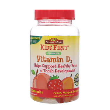 Naturlaget, barna først, vitamin d3 gummier, fersken, mango og jordbær, 110 gummier