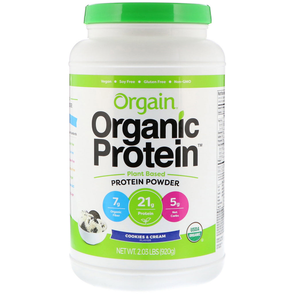 Orgain,  Protein Powder, Plant Based, Cookies & Cream, 2.03 lb (920 g)