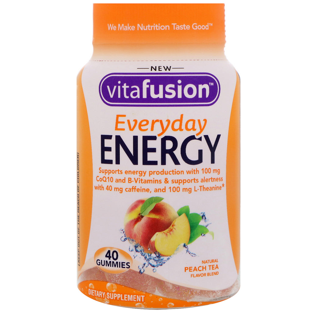 Vitafusion, אנרגיה יומיומית, תערובת טעם תה אפרסק טבעי, 40 גומי גומי