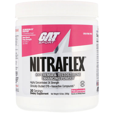 GAT, Nitraflex, לימונדה ורודה, 10.6 אונקיות (300 גרם)