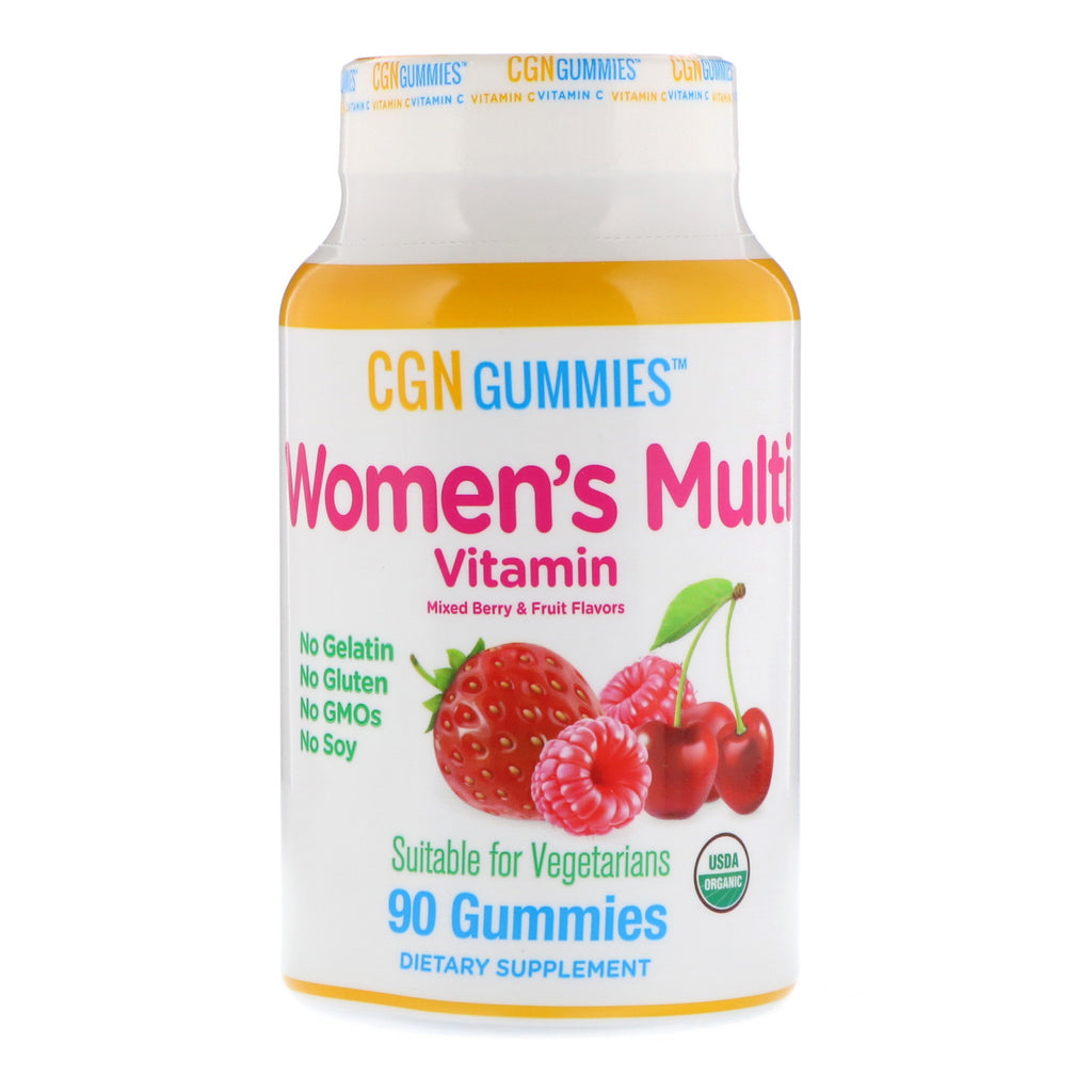 California Gold Nutrition, multivitamingummi for kvinner, ingen gelatin, ingen gluten, blandet bær- og fruktsmak, 90 gummies