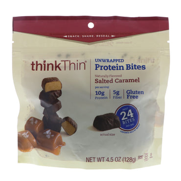 ThinkThin Bocaditos de proteína sin envolver, caramelo salado 4,5 oz (128 g)