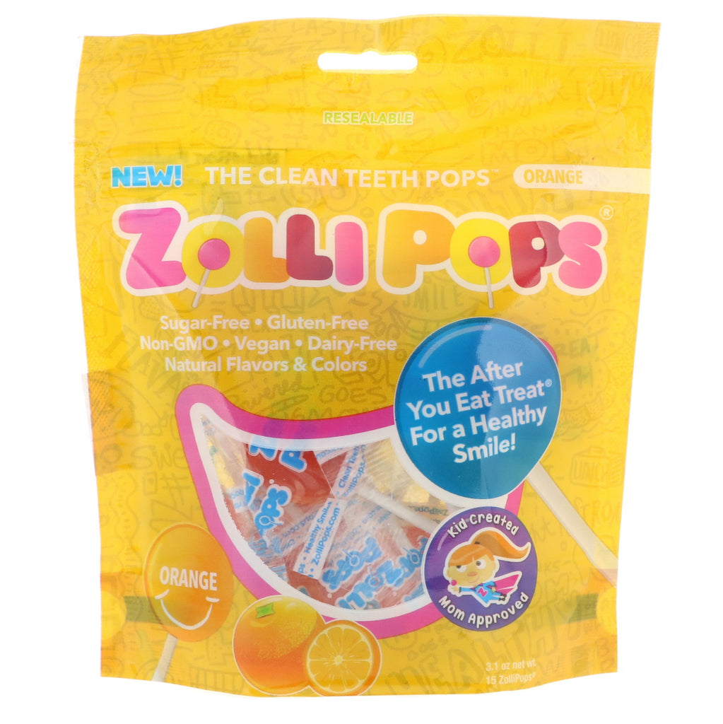 Zollipops The Clean Teeth Pops Arancione 15 ZolliPops 3.1 oz