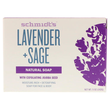 Schmidts naturlige deodorant, naturlig såpe, lavendel + salvie, 5 oz (142 g)