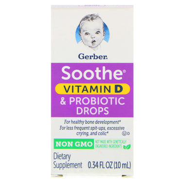 Gerber, Soothe, Vitamina D și picături probiotice, Birth+, 0,34 fl oz (10 ml)