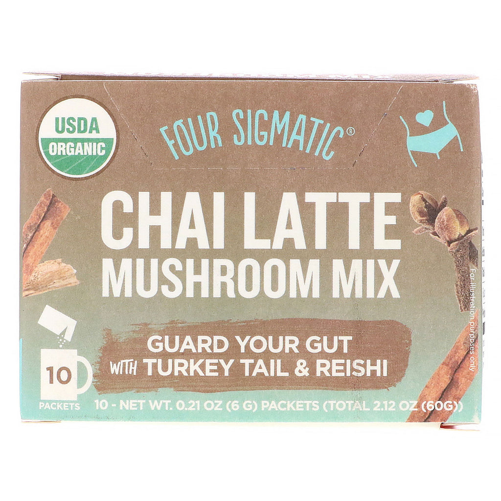 Four Sigmatic, Chai Latte, Mushroom Mix, 10 ซอง, 0.21 ออนซ์ (6 กรัม) ต่อชิ้น