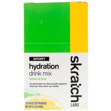 SKRATCH LABS, Sport Hydration Drink Mix, Citron & Lime, 20 pakker, 0,8 oz (22 g) hver