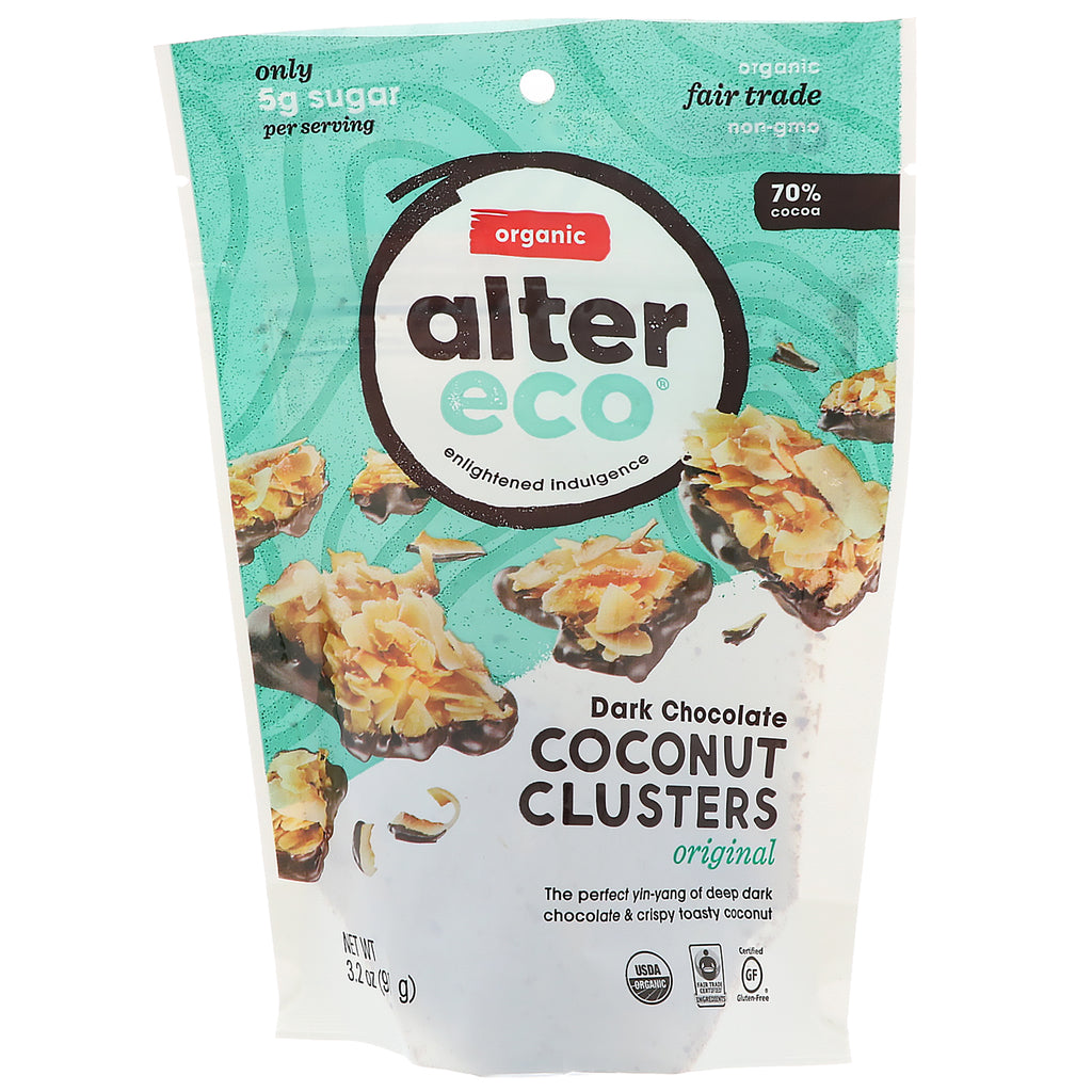 Alter Eco, 다크 초콜릿 코코넛 클러스터, 오리지널, 91g(3.2oz)