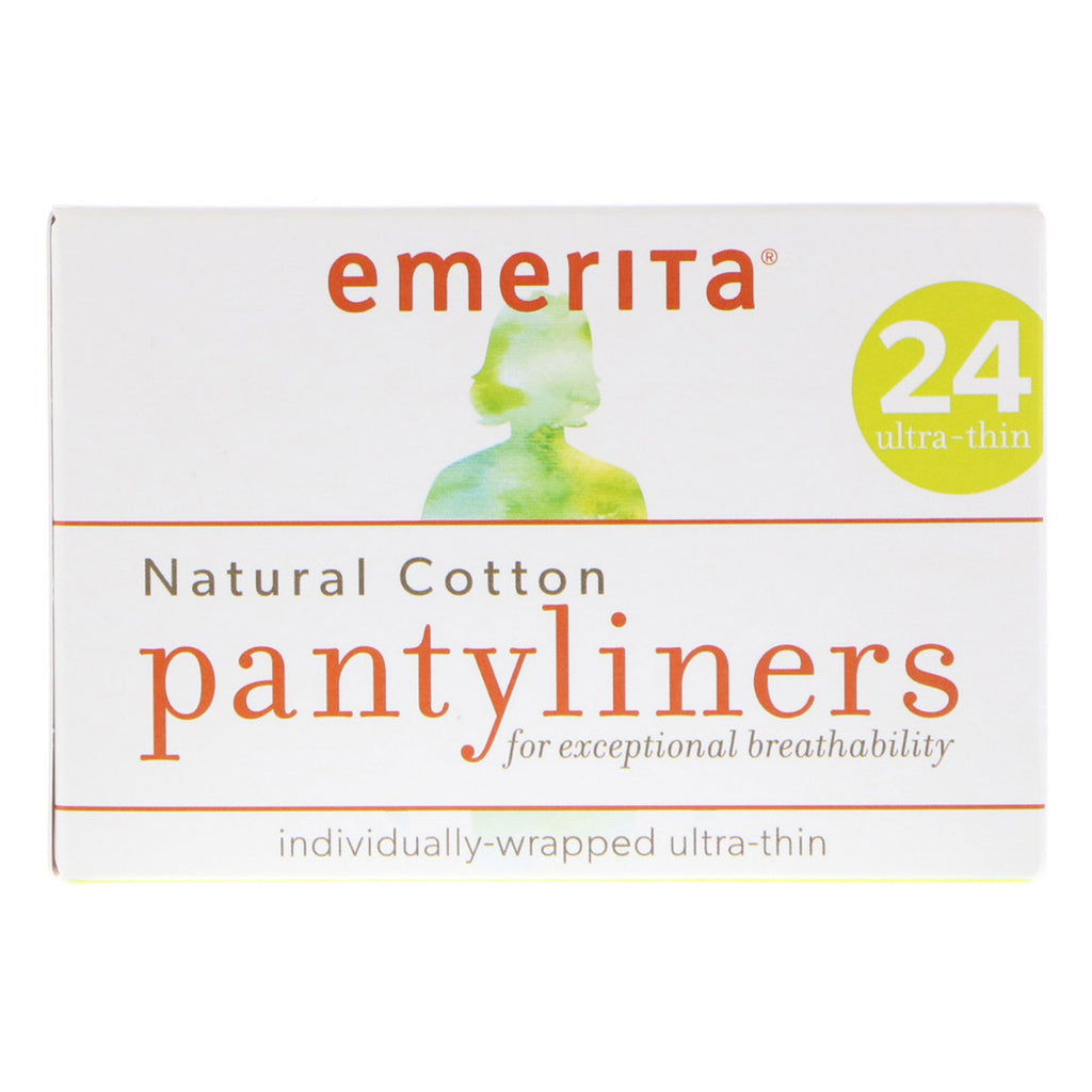 Emerita, Natural Cotton Pantyliners, Ultra-Thin, 24 Pantyliners