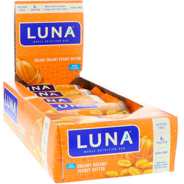 Clif Bar Luna Whole Nutrition Bar Burro di arachidi cremoso da sogno 15 barrette da 48 g (1,69 once) ciascuna