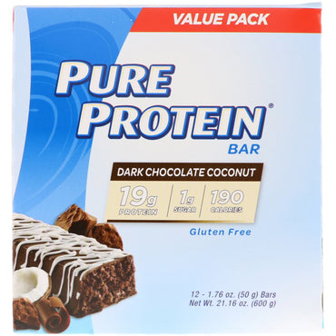 Pure Protein mørk chokolade kokosbar 12 barer 1,76 oz (50 g) hver