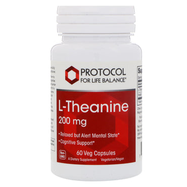 Protocole pour l'équilibre de la vie, L-théanine, 200 mg, 60 capsules végétales