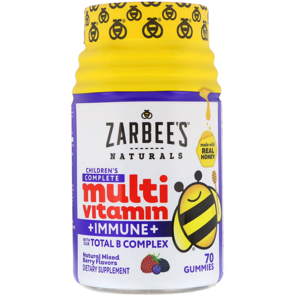 Zarbee's, Multivitamines complètes + immunitaires pour enfants, arômes naturels de baies mélangées, 70 gommes