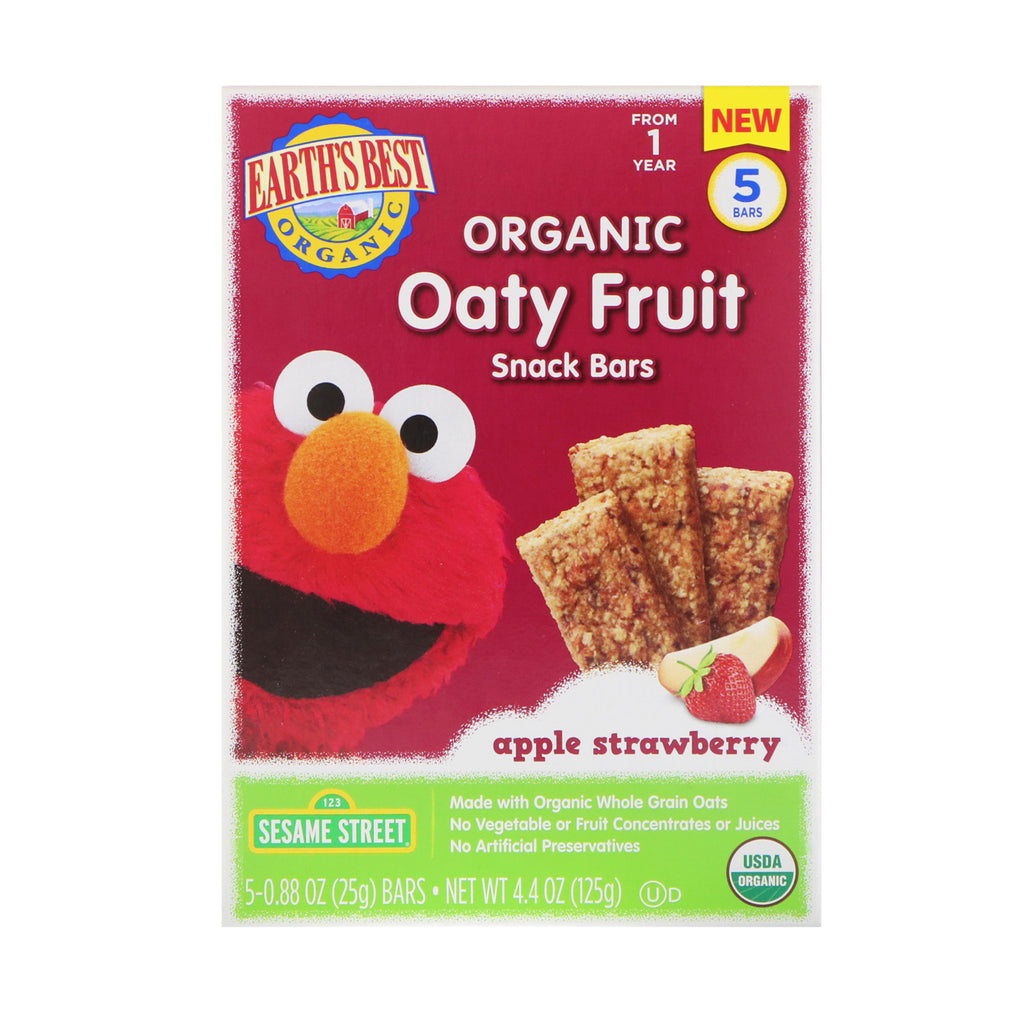 Earth's Best Sesame Street Oaty Fruit Snack Bars Mela Fragola 5 barrette da 0,88 once (25 g) ciascuna