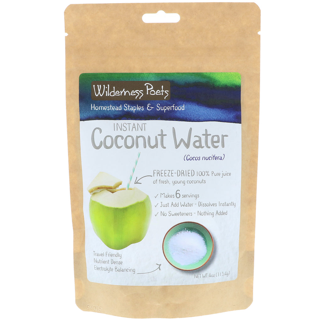 Wilderness Poets, pudră instantanee de apă de nucă de cocos, liofilizat, 4 oz (113,4 g)