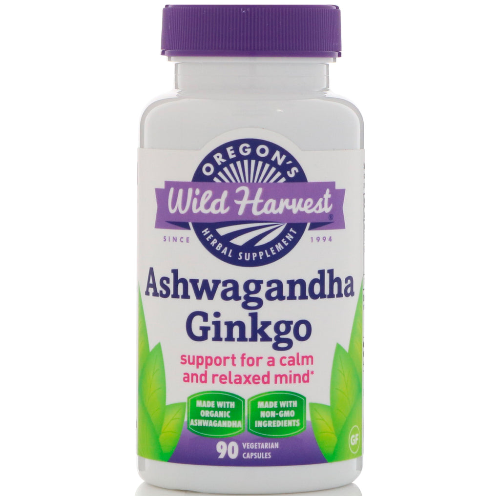 Oregon's Wild Harvest Ashwagandha Ginkgo 90 แคปซูลมังสวิรัติ
