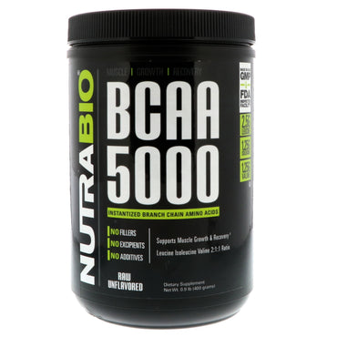 NutraBio Labs, BCAA 5000, 생 무맛, 400g(0.9lb)