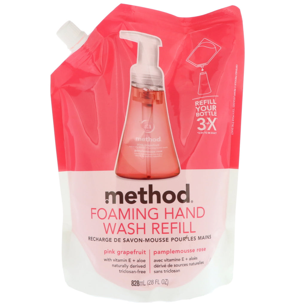 Metode, skummende håndvask refill, lyserød grapefrugt, 28 fl oz (828 ml)