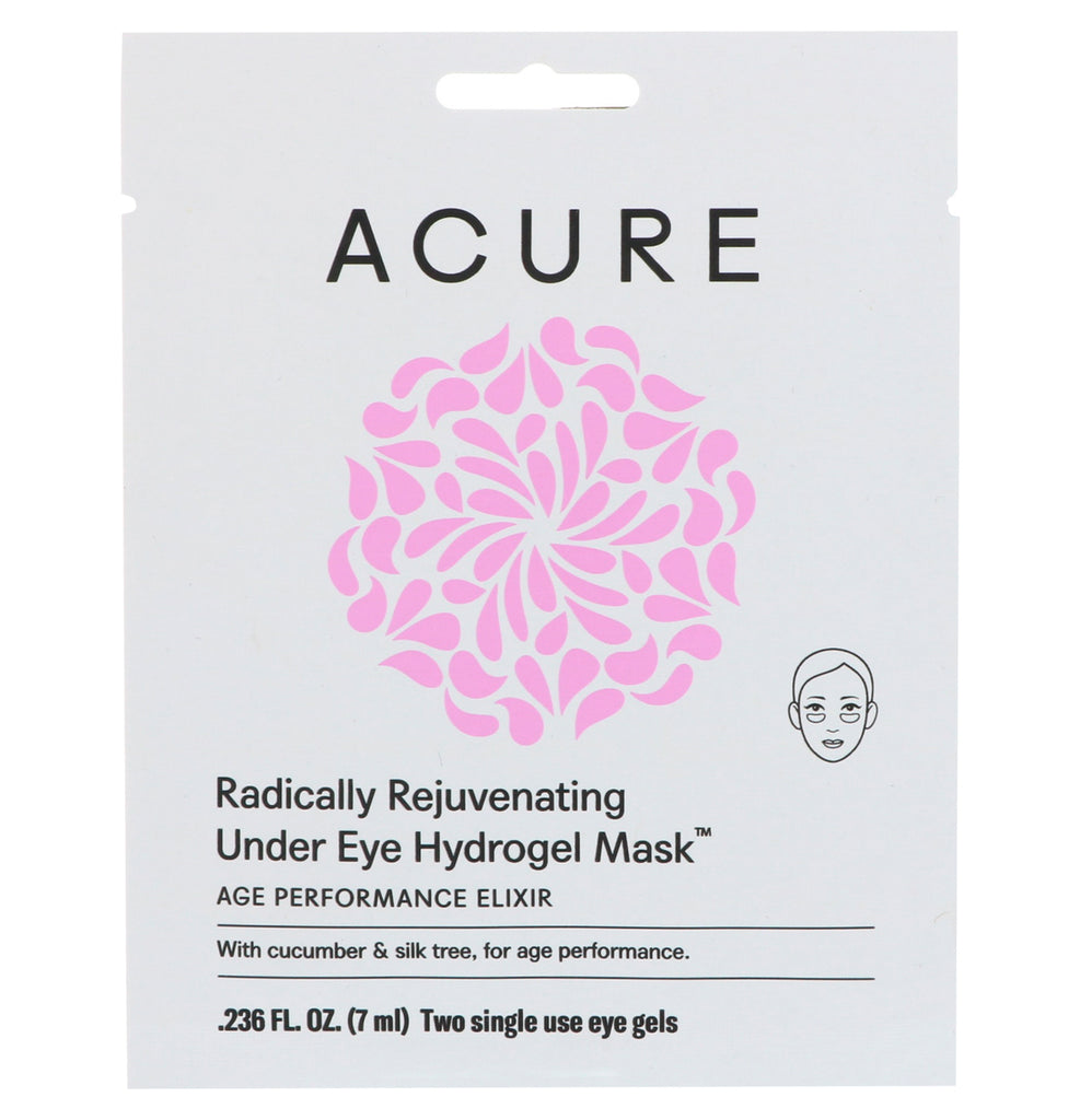 Acure, máscara de hidrogel radicalmente rejuvenescedora para os olhos, 2 géis para os olhos de uso único, 7 ml (0,236 fl oz)