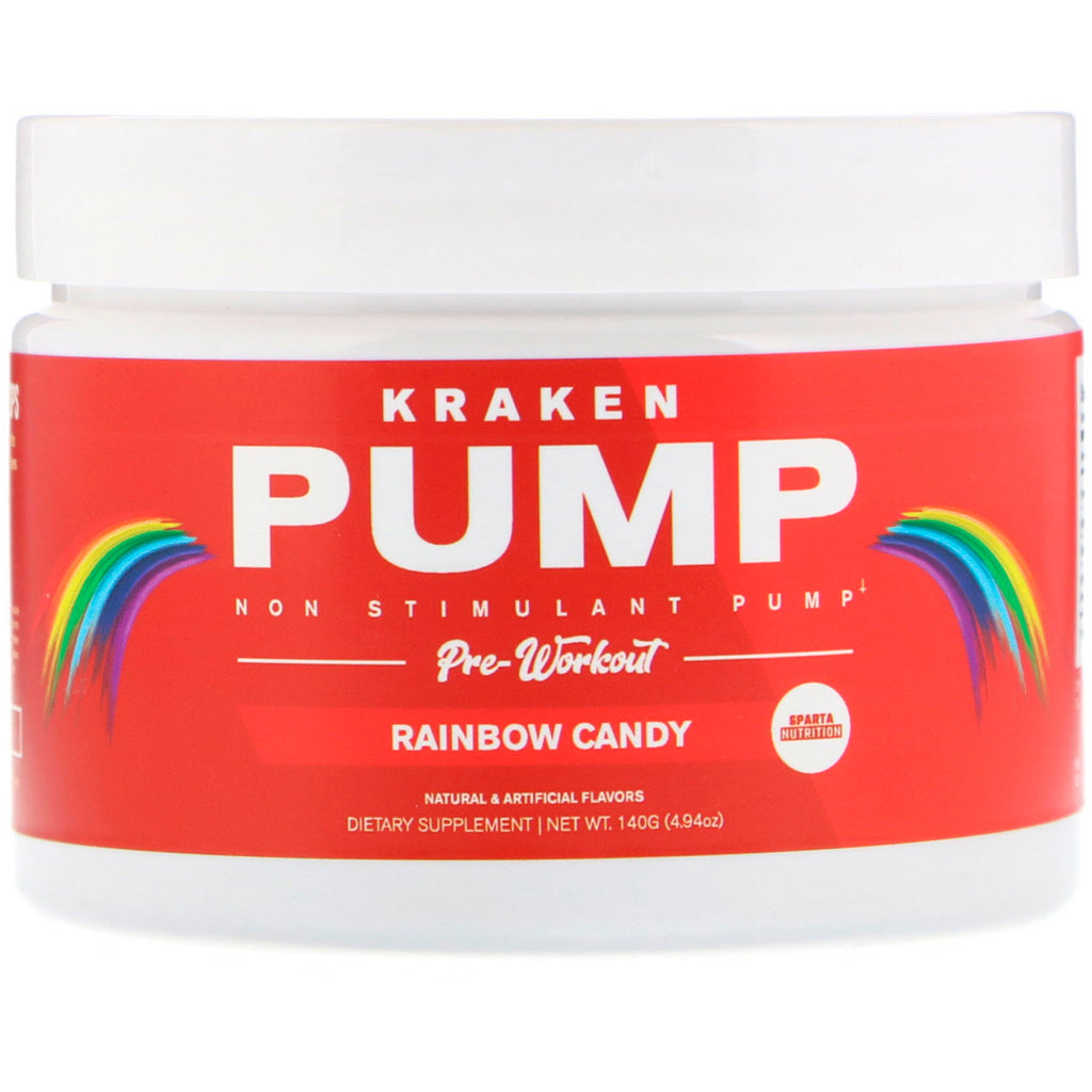 Sparta Nutrition, Kraken Pump, ikke-stimulerende før trening, Rainbow Candy, 4,94 oz (140 g)