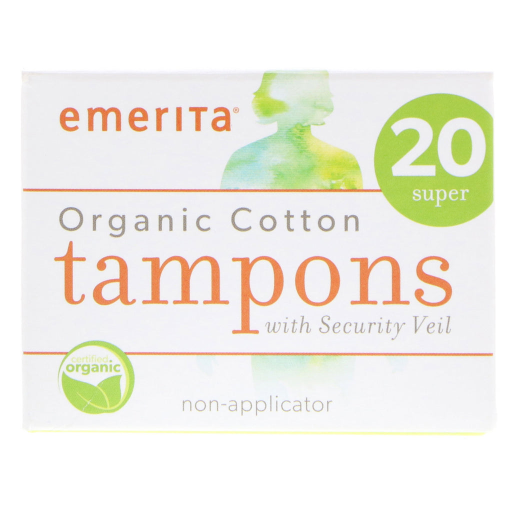 Emerita, Tampons en coton, sans applicateur, Super, 20 tampons