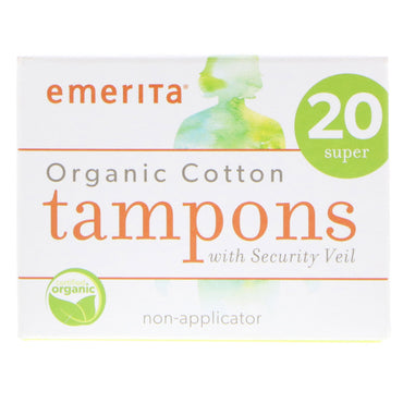 Emerita,  Cotton Tampons, Non-Applicator, Super, 20 Tampons