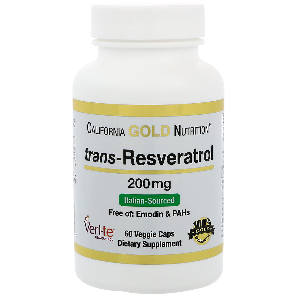California Gold Nutrition Trans-Resveratrol 98% Puro 200 mg 60 Cápsulas Vegetais