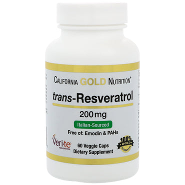 California Gold Nutrition Trans-Resveratrol 98% Pure 200 mg 60 Veggie Caps