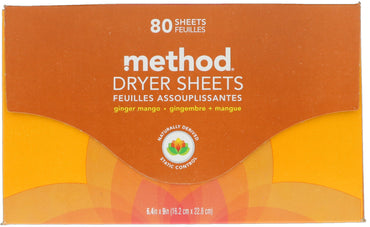 Method, Dryer Sheets, Ginger Mango, 80 Sheets