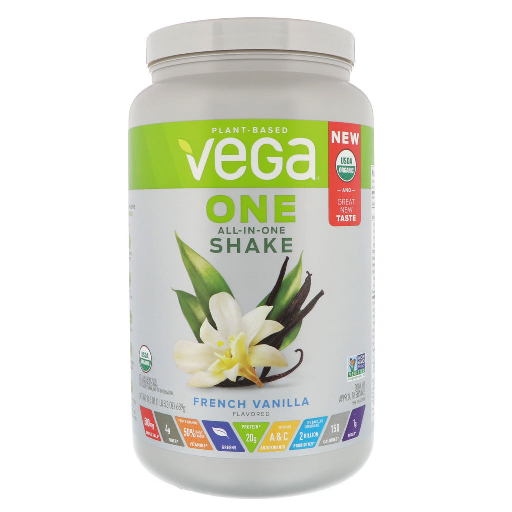 Vega, One, Shake All-in-One, Francuska Wanilia, 24,3 uncji (689 g)