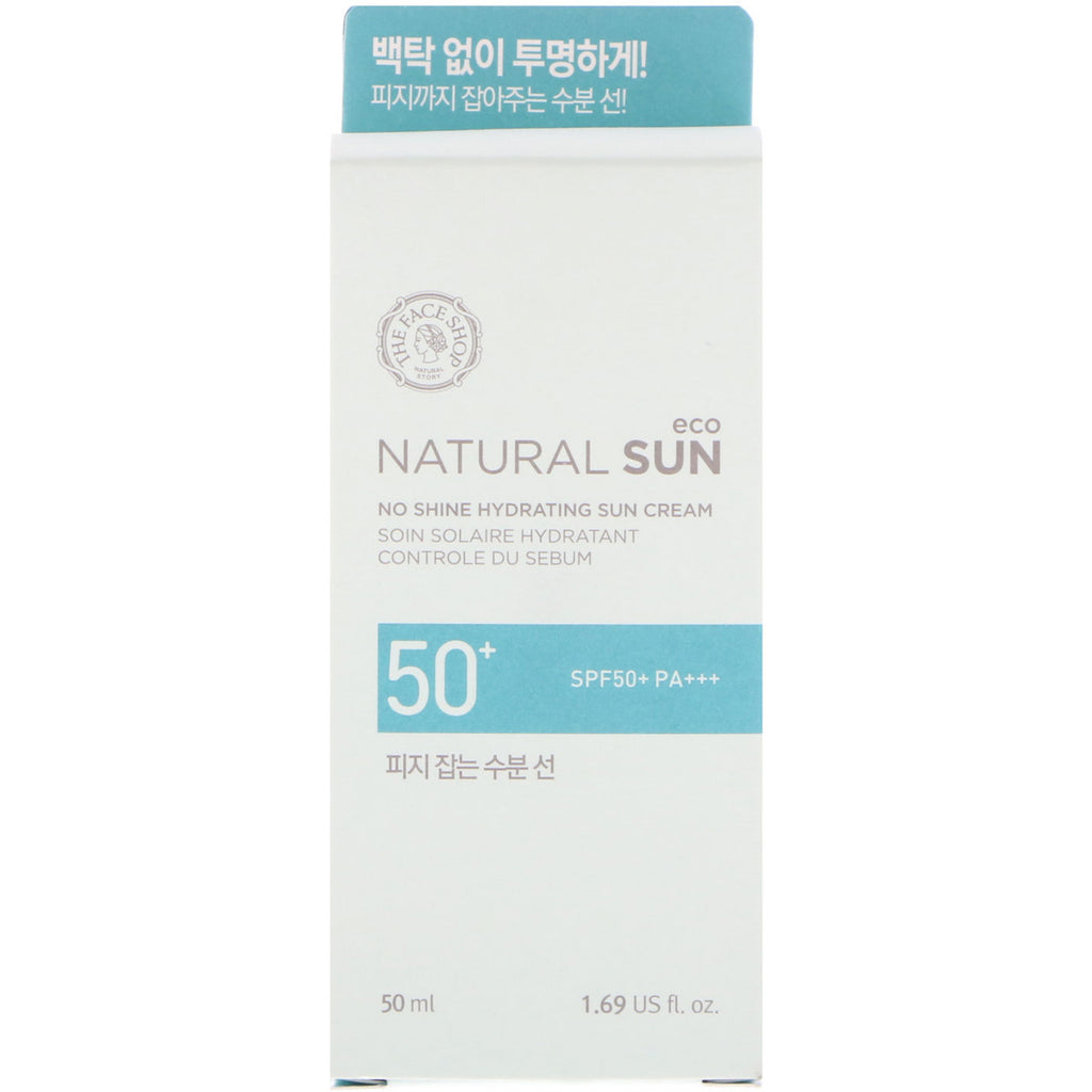 The Face Shop, Natural Sun Eco, 노샤인 하이드레이팅 선 크림, SPF50+ PA+++, 50ml(1.69fl oz)