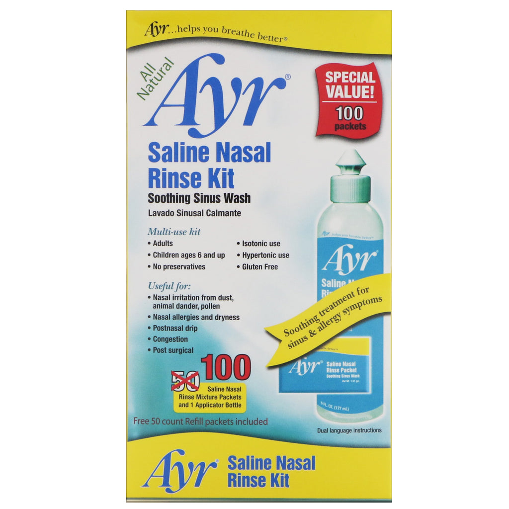 ערכת שטיפה באף תמיסת מלח טבעית של Ayr 1 ערכה