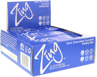 Zing Bars, バイ​​タリティ バー、ダーク チョコレート ココナッツ、12 本、各 1.76 オンス (50 g)