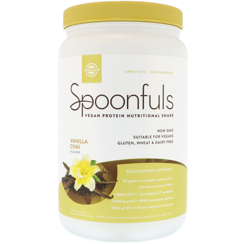 Solgar, Spoonfuls, Shake Nutricional de Proteína Vegana, Chai de Baunilha, 574 g (20,24 oz)