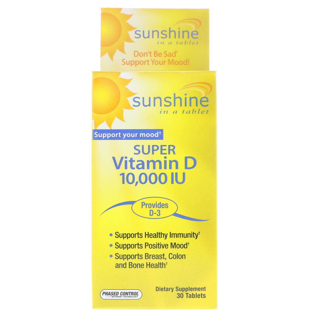 Sunshine, Súper vitamina D, 10 000 UI, 30 tabletas
