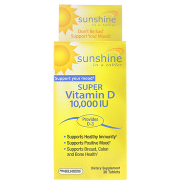 Sunshine, super vitamine D, 10 000 UI, 30 comprimés