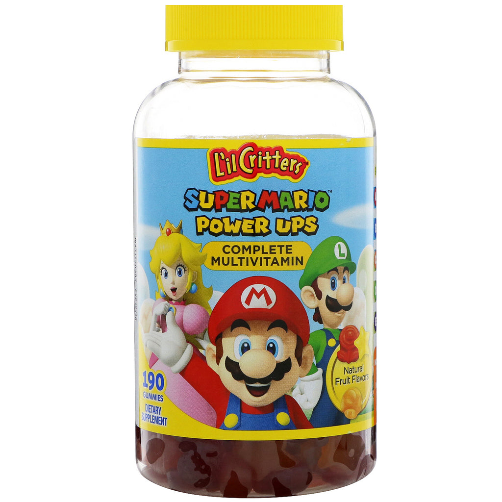 L'il Critters, Super Mario Power Ups komplett multivitamin, naturlige fruktsmaker, 190 gummier