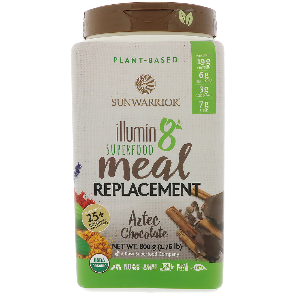 Sunwarrior, Illumin8, Plant-Based  Superfood Meal Replacement, Aztec Chocolate, 1.76 lb (800 g)