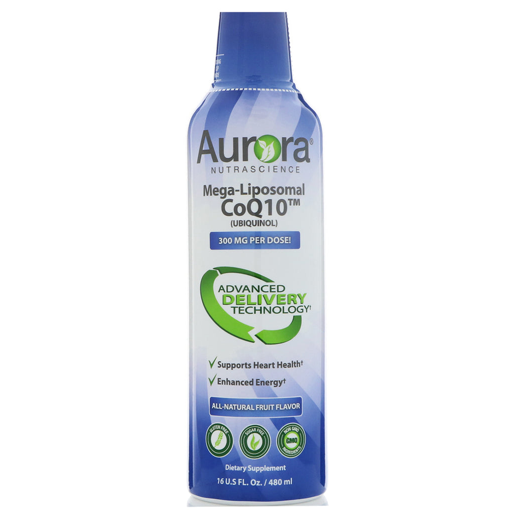 Aurora Nutrascience, Mega-liposomalny CoQ10, całkowicie naturalny aromat owocowy, 300 mg, 16 uncji (480 ml)