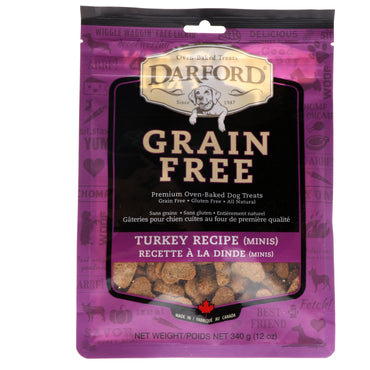 Darford, sin cereales, golosinas premium para perros horneadas, receta de pavo, minis, 12 oz (340 g)