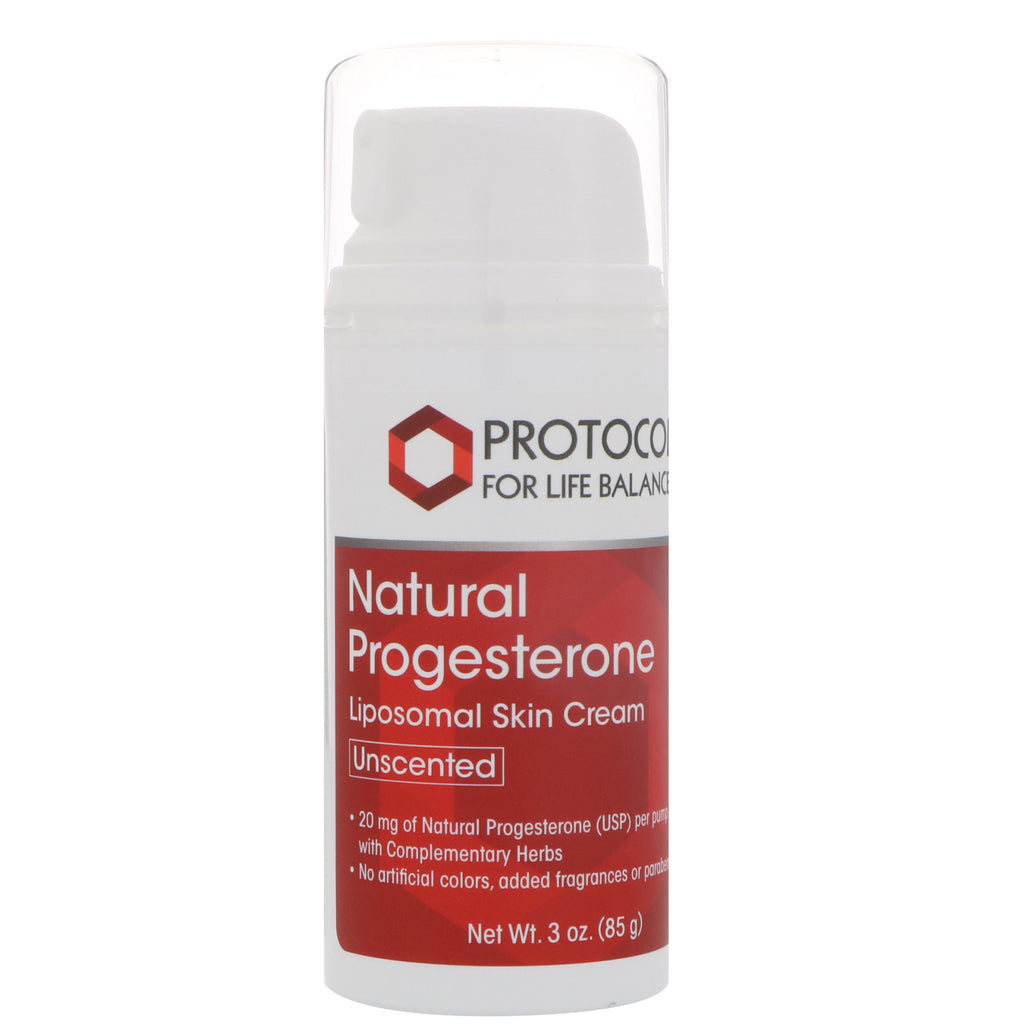 Protocol for Life Balance, progesterone naturale, crema per la pelle liposomiale, senza profumo, 3 once (85 g)