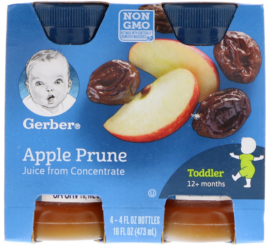 Gerber, äppelplummonjuice, småbarn, 12+ månader, 4-pack, 16 fl oz (473 ml)