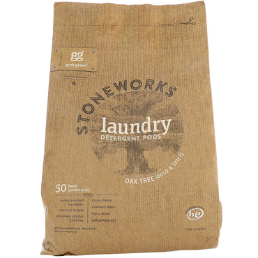 GrabGreen, Stoneworks, cápsulas de detergente para ropa, roble, 50 cargas, 750 g (1,65 lb)