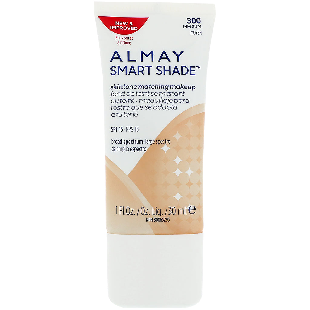 Almay, Smart Shade, Hudtone Matchende Makeup, SPF 15, 300 Medium, 1 fl oz (30 ml)