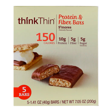 ThinkThin Protein & Fiber Bar Smore's 5 barras 1,41 onças (40 g) cada