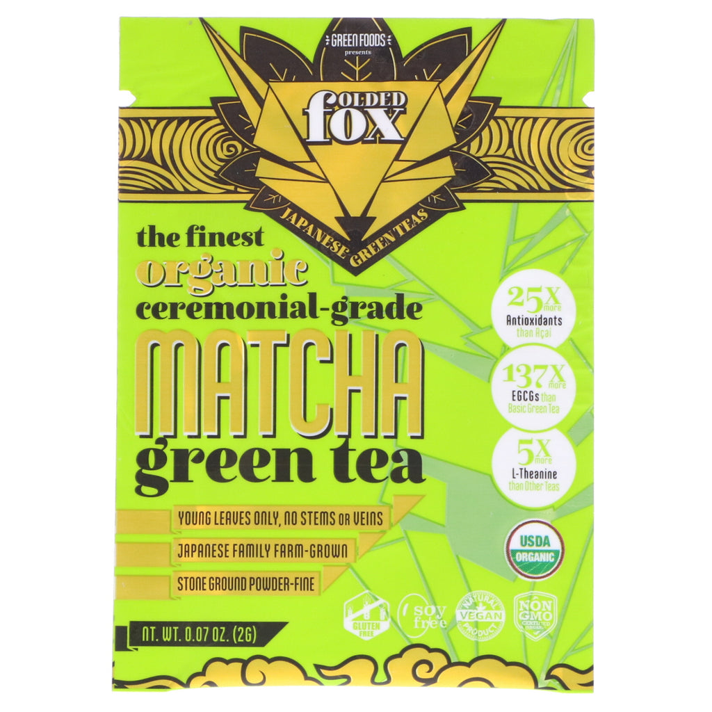 Green Foods Corporation, שועל מקופל, תה ירוק מאצ'ה, 0.07 אונקיות (2 גרם)