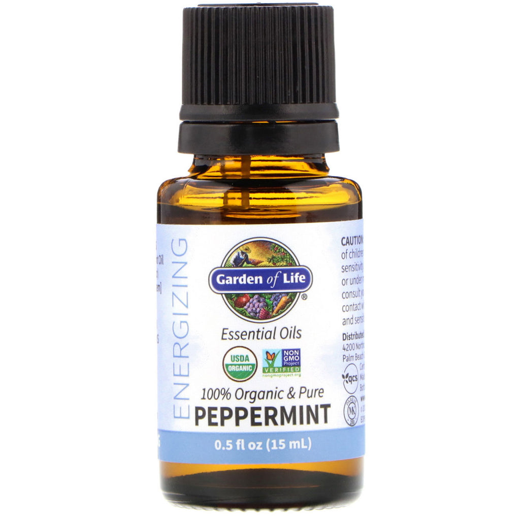 Garden of Life, 100%  & Pure, Essential Oils, Energizing, Peppermint, 0.5 fl oz (15 ml)